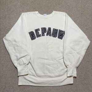Vtg 90s Champion Reverse Weave Sweatshirt DePauw University Large USA Floral